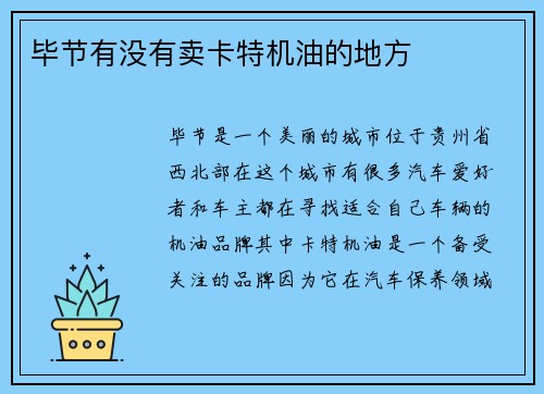 毕节有没有卖卡特机油的地方